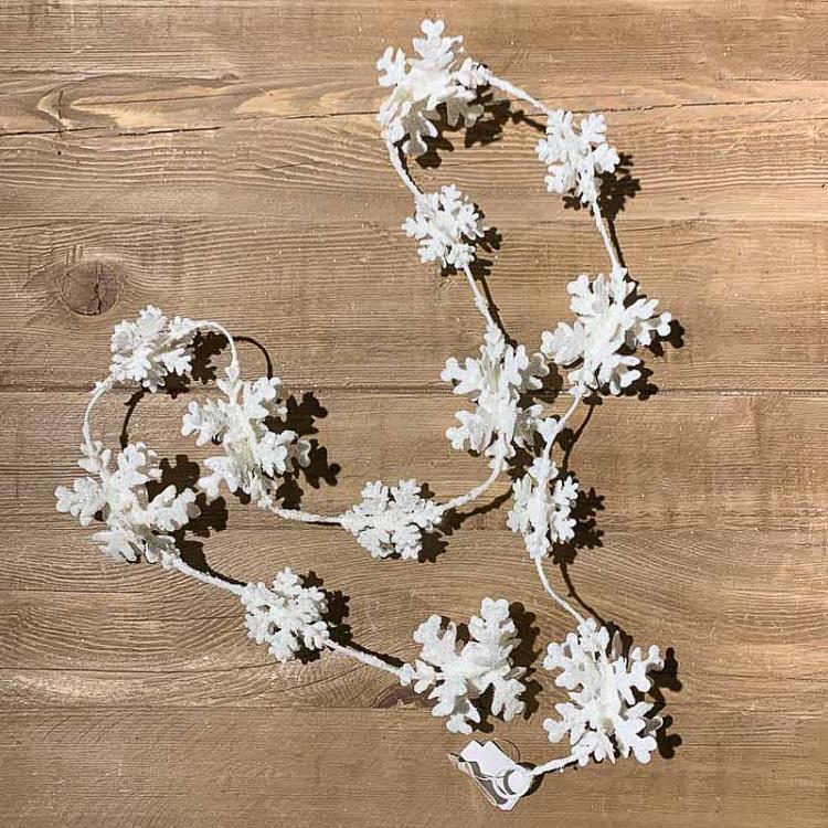 Гирлянда Белые снежинки с блёстками дисконт1 Glitter Snowflake Garland White 157 cm discount1